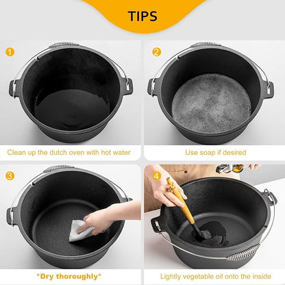 Velaze 10QT Camping Dutch Oven, Pre-Seasoned Cast Iron Camp Dutch Oven Pot - Image 7