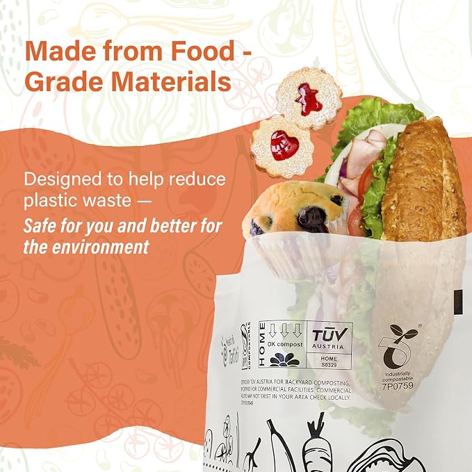 Compostable Food Storage Bags, Resealable Sandwich Bags, 6.7 x 6.8 inches - Image 5