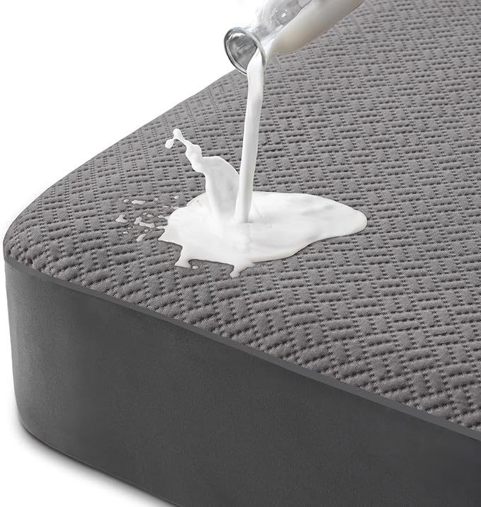 Hanherry 100% Waterproof Mattress Protector King Size - Grey, Mattress Cover 3D Air Fabric Cooling Mattress Pad Cover Smooth Soft Breathable Noiseless, 8''-21'' Deep Pocket