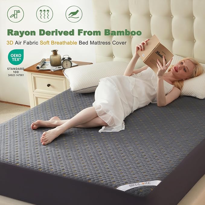 Waterproof Mattress Protector, King Size Mattress Pad Fitted 6"-18" Deep Pocket - Image 2