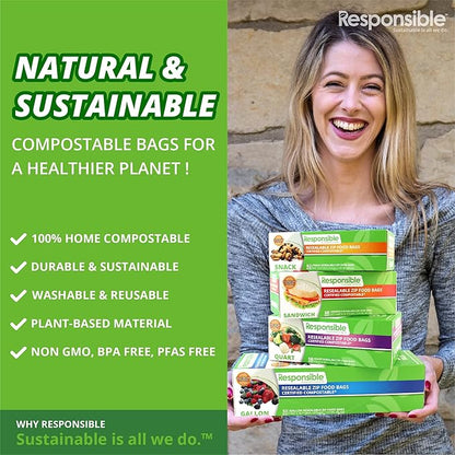 Responsible Products Certified Compostable QUART Resealable Zip Bag, Extra - Image 5