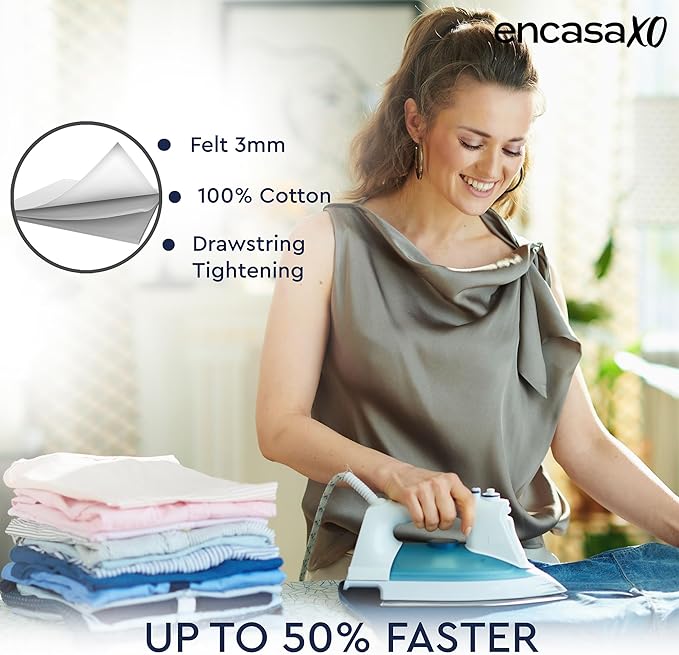 Encasa XO Ironing Board Cover and Pad 49"x18" - Thick 3mm Felt Padding, Drawstring Tightening & Lock, Easy Fit, Scorch & Stain Resistant, Fits Wide Ironing Board - Zig Zag Peri