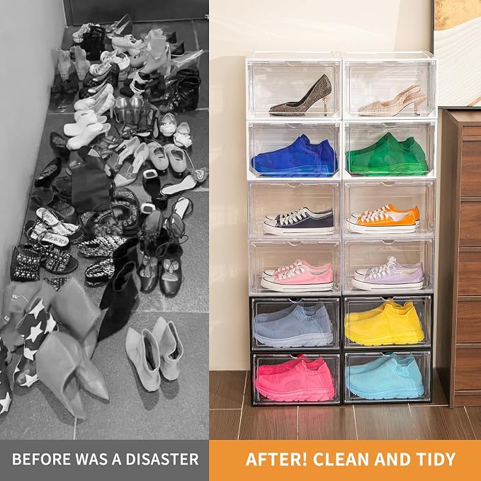 12 Pack White Shoe Boxes Stackable, Large Shoe Storage Organizer - Image 6