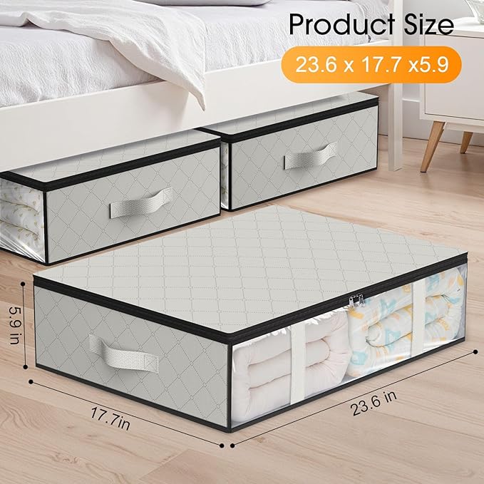 StorageRight Under Bed Storage Bins, 8-Pack 40L Foldable Fabric Storage Bags with Transparent Window, Breathable Organizer for Clothes/Blanket/Comforter/Quilt, White