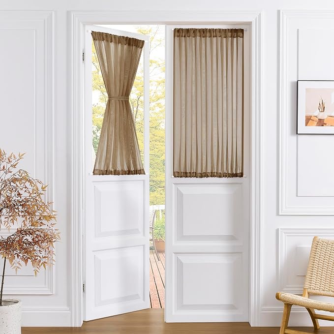 Tollpiz Short Sheer Door Curtain Closet Linen Textured Curtain Sheers Doorway by Tollpiz