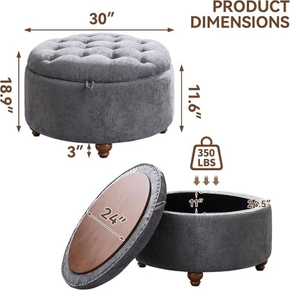30Inch Round Storage Ottoman - Image 2