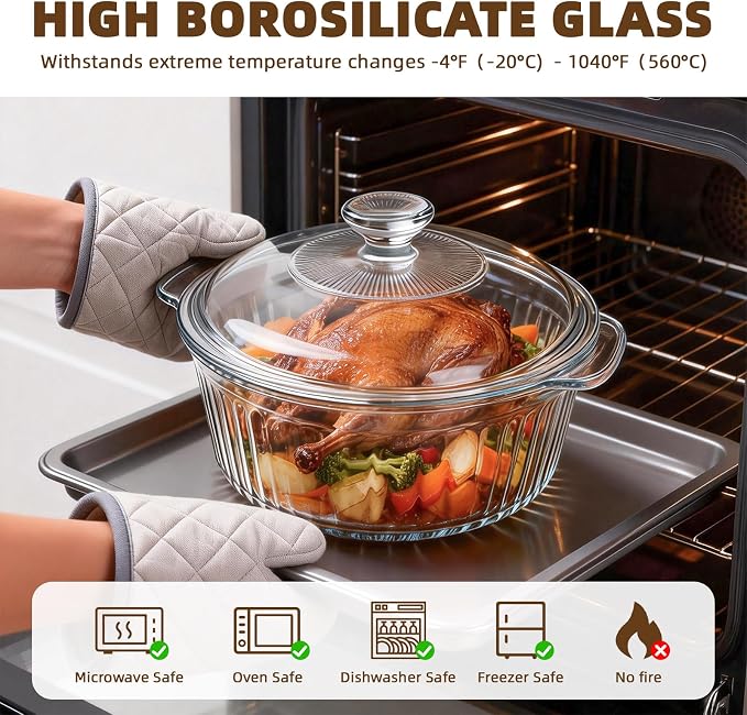 Luvan 2.4L/2.5Qt Round Glass Casserole Dish - Image 3