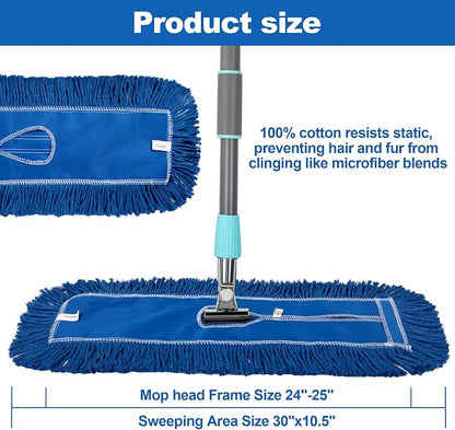 4 Pack - 24-Inch Washable Dust Mop Heads – Full Cloth, Extra Durable, Easy - Image 2