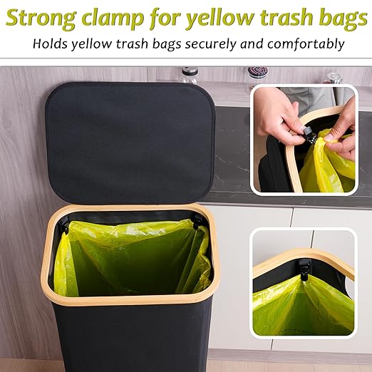 efluky Recycling Bin Holder 100L, 26 Gallon Trash Can with Lid, Garbage Bag Holder for Yellow Bags, Easy Removal, (Inner Bag Not Included) -Black