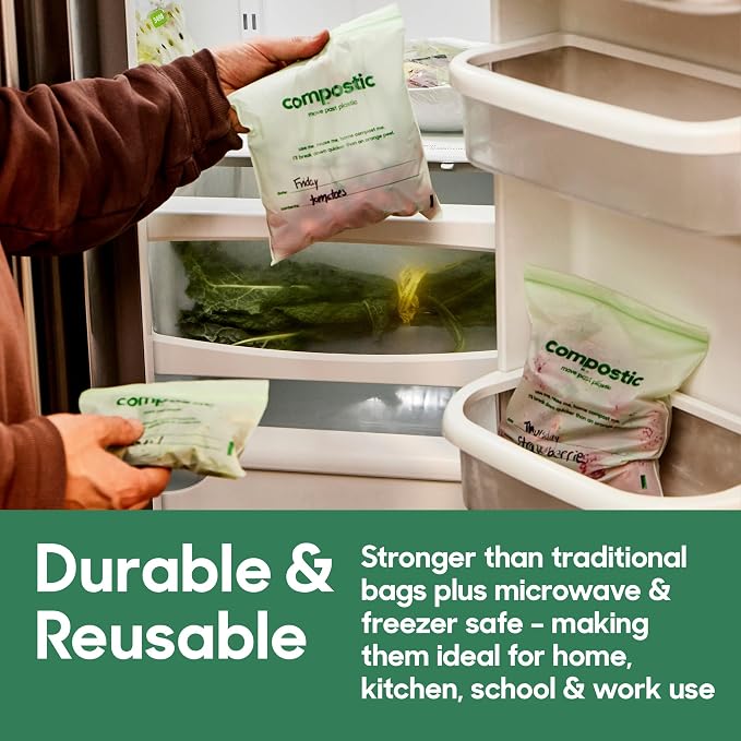 Compostic Home Compostable Resealable Snack Bags, Microwave & Freezer Safe - Image 3