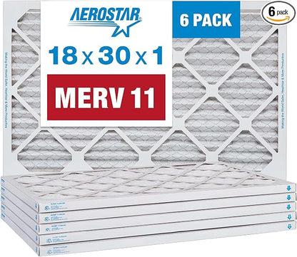 Aerostar 18x30x1 MERV 11 Pleated Air Filter, AC Furnace Air Filter, 6 Pack by AirFiltersDelivered