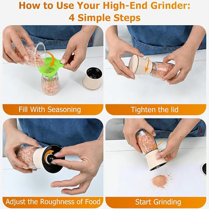 R DRURLCD 2PK Beige Salt and Pepper Grinder Set, Short Glass Shakers - Image 3