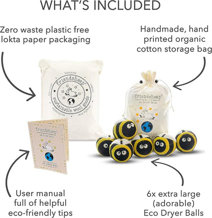 Friendsheep Wool Dryer Balls 6 Pack XL Organic Premium Reusable Cruelty Free - Image 4