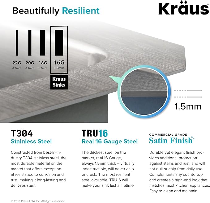 KRAUS Standart PRO™ 32-inch 16 Gauge Undermount Single Bowl Stainless Steel Kitchen Sink with WasteGuard™ Continuous Feed Garbage Disposal, KHU100-32-100-75MB