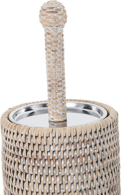 La Jolla Decorative Rattan Toilet Brush Set White Wash Handwoven Toilet Brush - Image 3