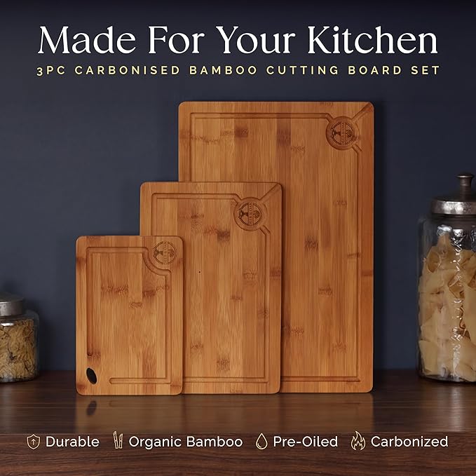 Pre-Oiled, Non Toxic 3-Piece Carbonized Bamboo Cutting Board Set, 500°F - Image 7