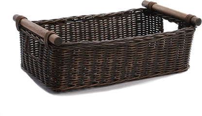 The Basket Lady Low Pole Handle Wicker Storage Basket, 17 in L x 10.5 in W x by TheBasketLady