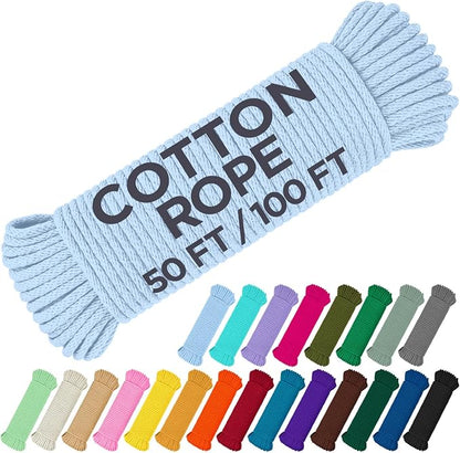 TECEUM Cotton Rope 3/16” – 100 FT – Strong All-Purpose Braided Rope – Natural by TECEUM