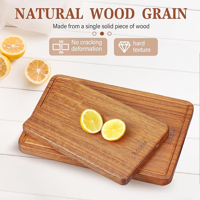 Solid Teak Wood Cutting Board Set One Piece Non Glued Large Thick Crack - Image 4