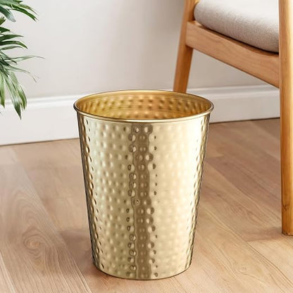 Monarch Abode Brushed Gold Hand Hammered Metal Wastebasket - Image 5