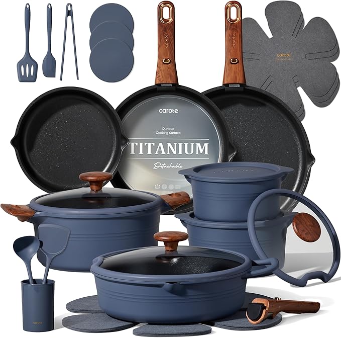 CAROTE 30-Piece Titanium Cookware Set, Nonstick Pots and Pans Set by CAROTE