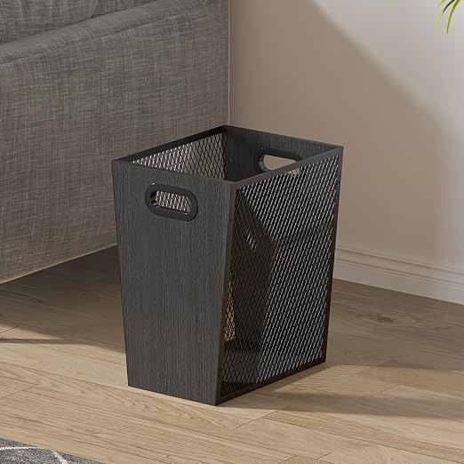 Piskyet Black Office Trash Can for Near Desk, 4.5 Gallon Unique Wood Bedroom by Piskyet