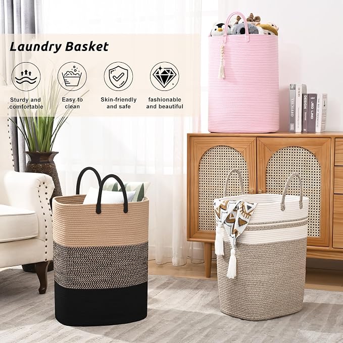 Woven Laundry Basket for Clothes, 80 L Large Rectangle Laundry Hampers - Image 6
