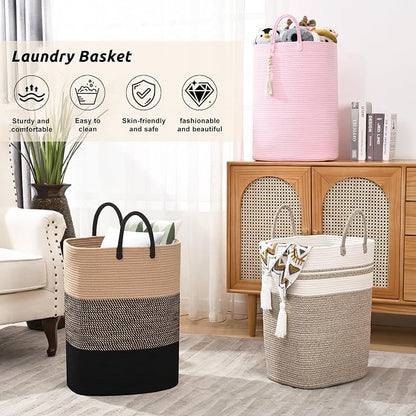 Woven Laundry Basket for Clothes, 65L Large Rectangle Laundry Hampers, Nursery - Image 6