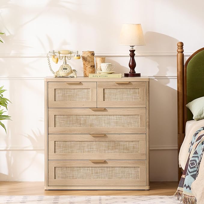 LEYAOYAO Rattan Dresser for Bedroom Set of 2, 33.5" Tall Chest of Drawers - Image 6