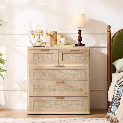 LEYAOYAO Rattan Dresser for Bedroom Set of 2, 33.5" Tall Chest of Drawers - Image 6