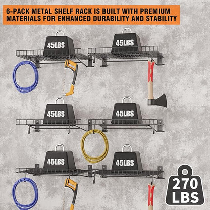 6 Pack Foldable Wall Shelf, Wall Mounted Garage Storage Shelves, Heavy Duty - Image 5