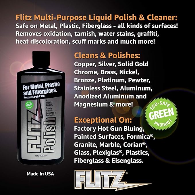 Flitz Multi Purpose Metal Polish Liquid - 3.4oz Bottle of USA-Made Tarnish Remover - For Aluminum, Chrome, Brass, Nickel, Silver - Non-Abrasive Metal Cleaner and Polish, Restorer (6 Pack)