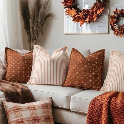 ZWJD Fall Throw Pillow Covers 26x26 Set of 2 Soft Polyester Textured Rust - Image 4