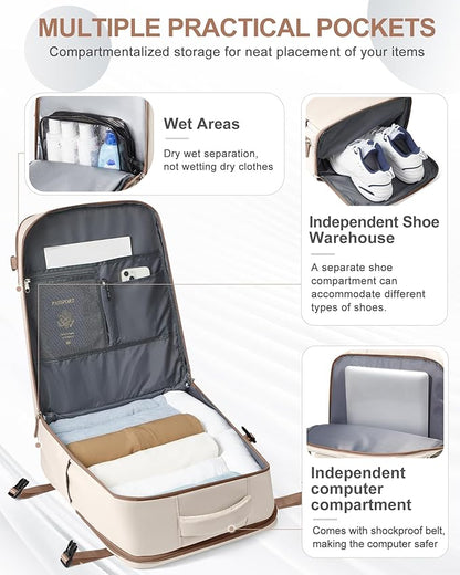coowoz Travel Backpack Carry On for Women Man Gym Backpacks with Laptop Compartment Mochila de Viaje Teacher Personal Item Backpack Rucksack Airplane Accessories Must Haves Beige Brown