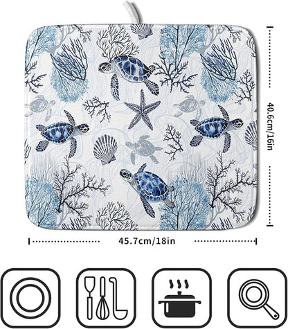 Giwawa 16"x18" Coastal Sea Turtles Dish Drying Mat Nautical Ocean Tortoise - Image 2