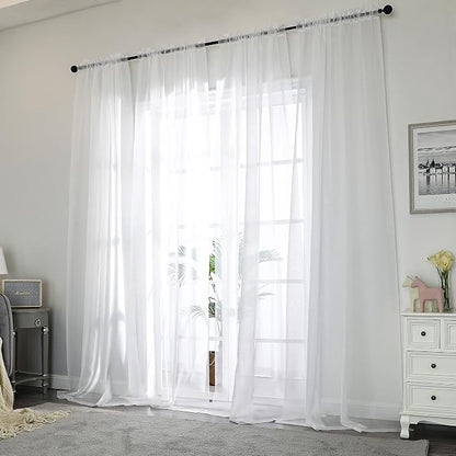 Chyhomenyc White Sheer Curtains 108 Inch Length 2 Panels Set, Extra Long Light - Image 2