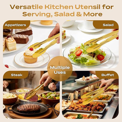 4 Pack Stainless Steel Serving Tongs, 9 Inch Gold Salad Tongs Serving Utensils - Image 6