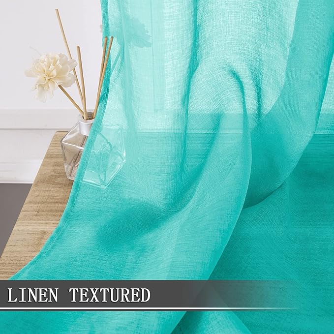 Tollpiz Short Sheer Curtains Linen Textured Living Room Curtain Sheers Light - Image 2