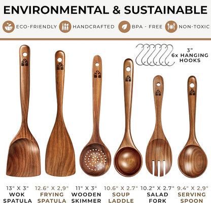Wooden Spoons for Cooking – 6 Pcs Premium Teak Wooden Utensil Set - Image 4