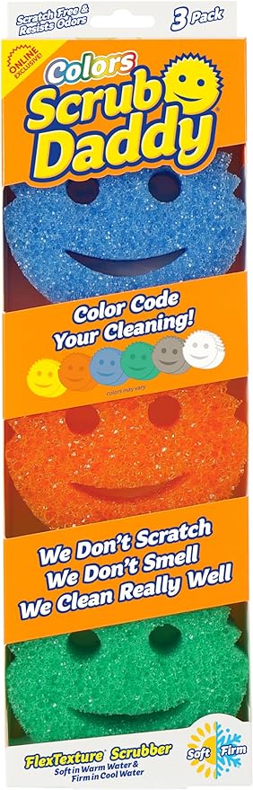 Scrub Daddy Color Sponges - Scratch-Free Multipurpose Dish Sponges for Kitchen, Bathroom & Household Cleaning - Made with BPA-Free Polymer Foam (3 Count)