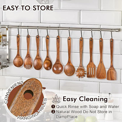 Wooden Spoons for Cooking, Comfortable Grip Wooden Utensil Set for Nonstick - Image 8