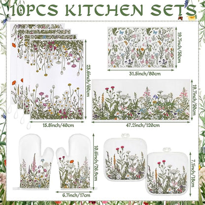 Fanfanwin 10 Pcs Wildflower Kitchen Decor Set Floral Kitchen Towels and Rugs - Image 3