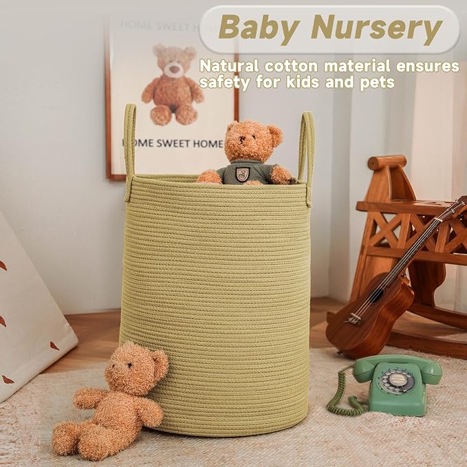 Large Woven Laundry Basket Hamper, 60L Cotton Rope Storage Bin - Image 2