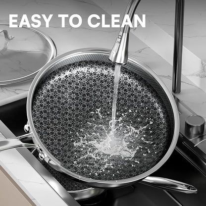 Non Stick Frying Pans Set with 3 Lid, Non-Toxic Hybrid Pans Set Nonstick - Image 8