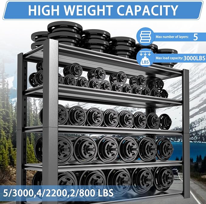 5-Tier Garage Shelving Heavy Duty, 3000 LBS Capacity Metal Storage Rack 76" H x - Image 5