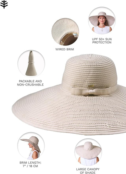 Women's Wide Brim Poolside Hat - UPF 50 Sun Protection - Elegant and Packable - Shelby (One Size)