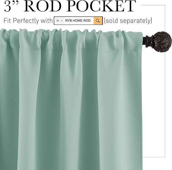 RYB HOME Room Darkening Kitchen Curtains, Farmhouse Small Window Drapes Rod - Image 2