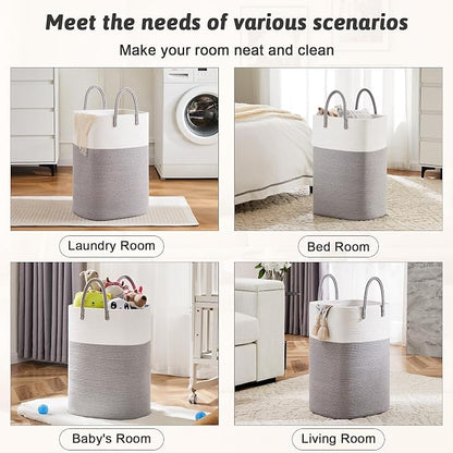 Laundry Basket, Woven Cotton Rope Laundry Hamper, Versatile Storage - Image 5