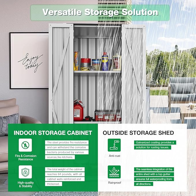 AECOJOY Outdoor Storage Cabinet Waterproof with Shelves, Vertical Tall Outdoor Cabinet Weatherproof, Garden Sheds & Outdoor Storage Clearance Cabinet Storage for Outside in White
