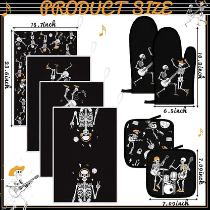 Leinuosen 8 Pcs Skull Kitchen Decor Set Kitchen Towels Gothic Oven Mitts and - Image 3